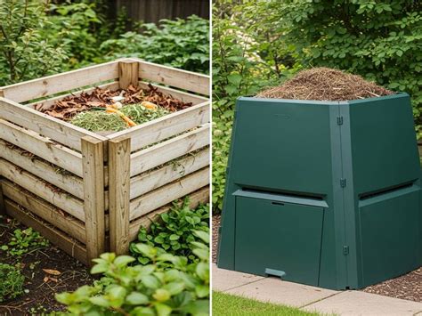 Comparaison entre un composteur en plastique et un composteur en bois