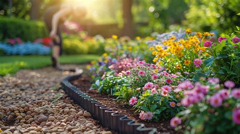 Bordures de jardin réalisées avec des assiettes colorées
