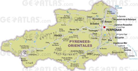 Carte des Pyrénées-Orientales avec Perpignan et le littoral
