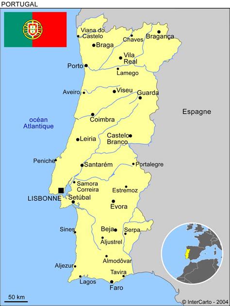 Carte du Portugal et sa situation géographique