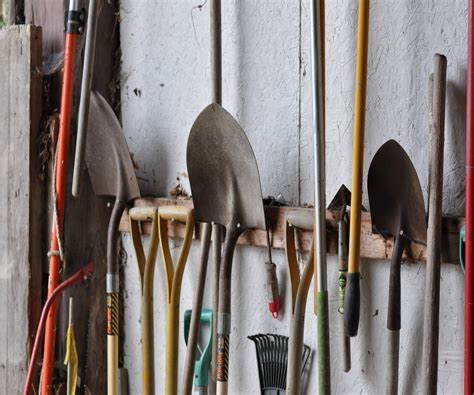 Outils de jardinage bien entretenus et rangés dans un abri sec