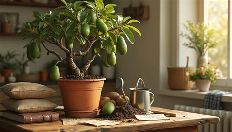 Image d'un avocatier en pot dans une pièce lumineuse