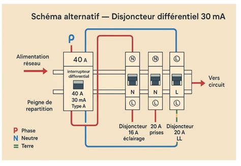 Schéma de câblage d'un disjoncteur avec peigne électrique