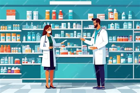 Illustration d'un médecin et d'un pharmacien