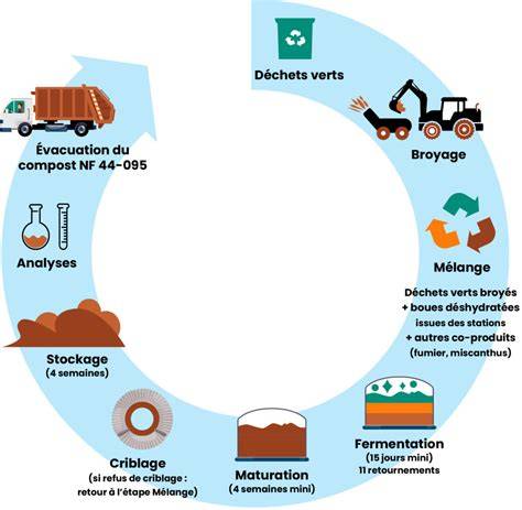 Schéma illustrant le cycle du compostage : transformation des matières organiques par les micro-organismes