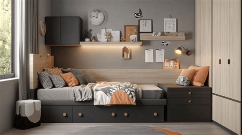 Meubles gris et blancs pour une chambre d'adolescent