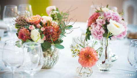 Centre de table avec soliflores et hortensias