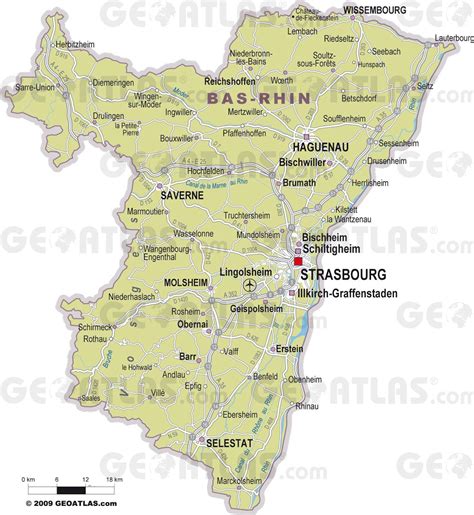 Carte du Bas-Rhin avec des points indiquant des villes comme Strasbourg et Schiltigheim
