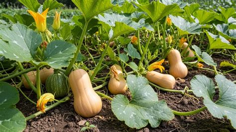 Courges butternut dans un jardin