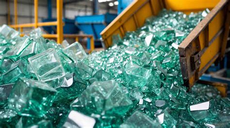 Illustration montrant le processus de transformation du verre recyclé en verre concassé de différentes granulométries
