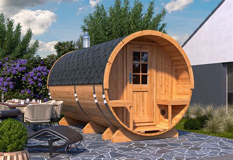 Sauna extérieur en bois de forme tonneau