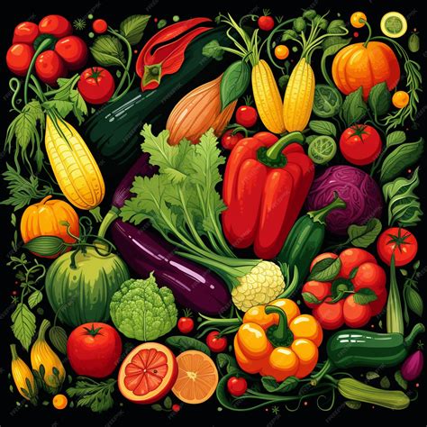 Illustration d'un jardin luxuriant avec diverses plantes, fruits et légumes