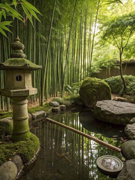 Bambous graphiques dans un jardin zen