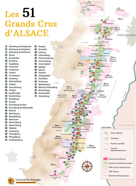 Schéma illustrant les 51 terroirs des Grands Crus d'Alsace
