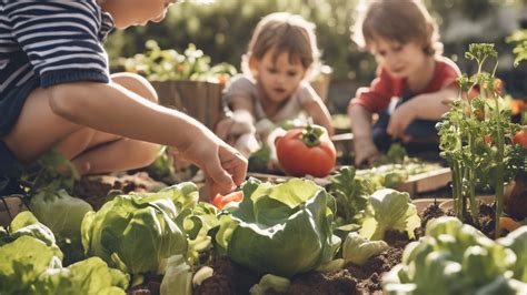 enfants jardinant dans un potager éducatif
