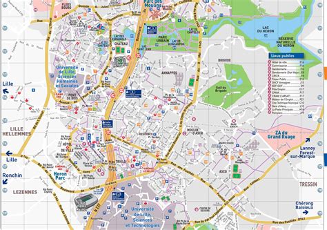 Plan général de la ville de Villeneuve-d'Ascq mettant en évidence les quartiers résidentiels et les espaces verts
