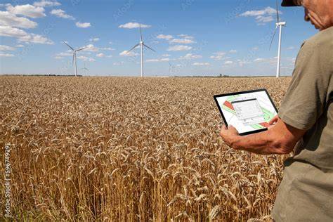 Agriculteur utilisant une tablette pour la gestion de l'exploitation