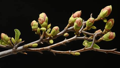 Bourgeons floraux sur une branche en hiver