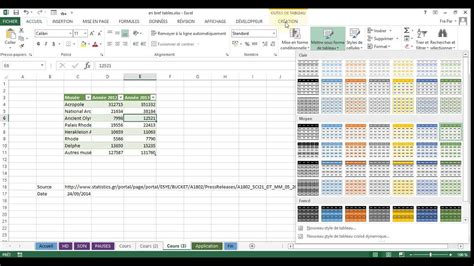 Capture d'écran montrant l'interface Excel avec l'option Mettre sous forme de tableau