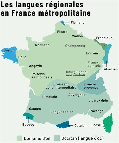 Carte linguistique illustrant la diversité des expressions régionales en France