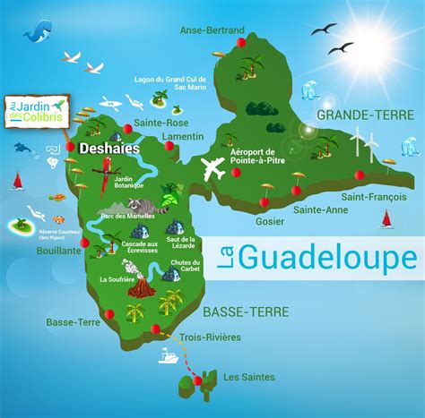 Carte touristique de la Grande-Terre en Guadeloupe mettant en évidence les zones de Sainte-Anne et Anse-Bertrand