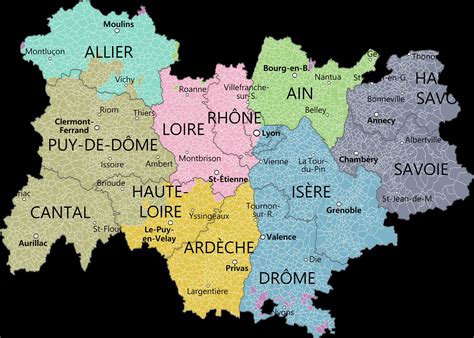 Carte de la région Auvergne-Rhône-Alpes avec les zones de maraîchage
