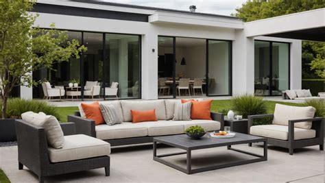 Mobilier de jardin et plantes intégrés à la pelouse