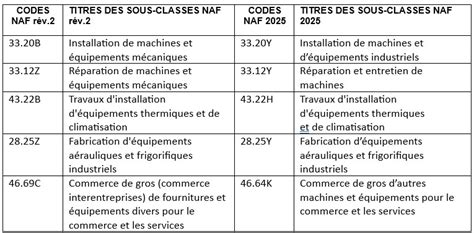 Tableau des codes APE courants dans les PME françaises