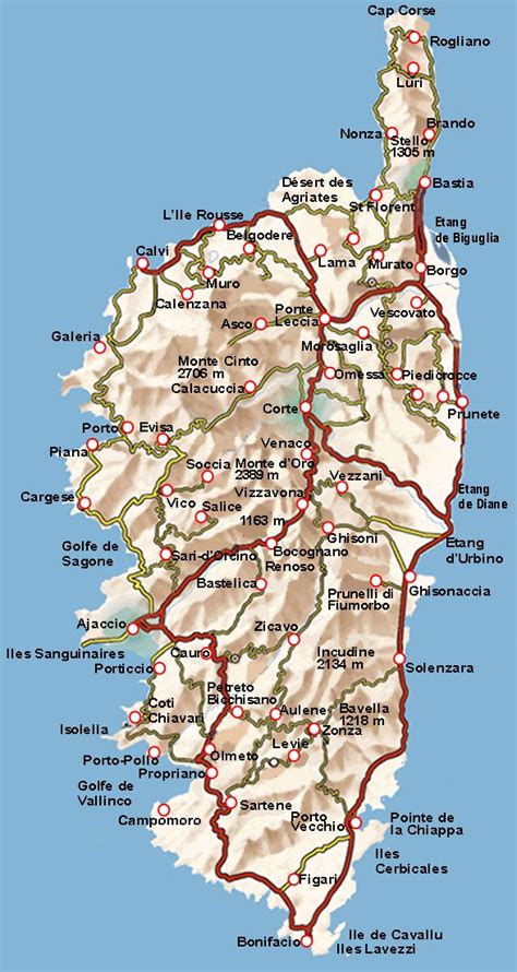 Carte de la Corse avec l'emplacement des centres de tri et de valorisation