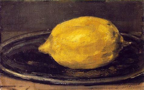 Le citron de Manet sur une soucoupe noire