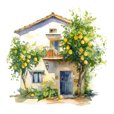 Peinture figurative d'une maison provençale avec un citronnier