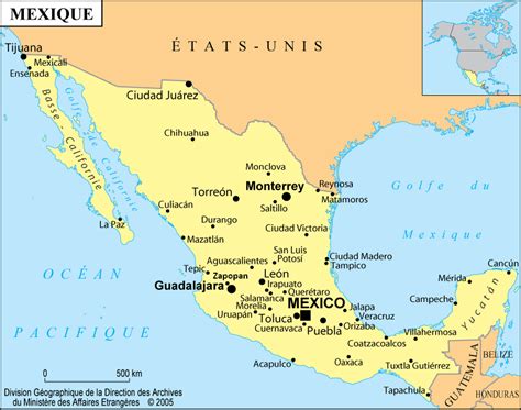 Carte du Mexique avec les grandes villes