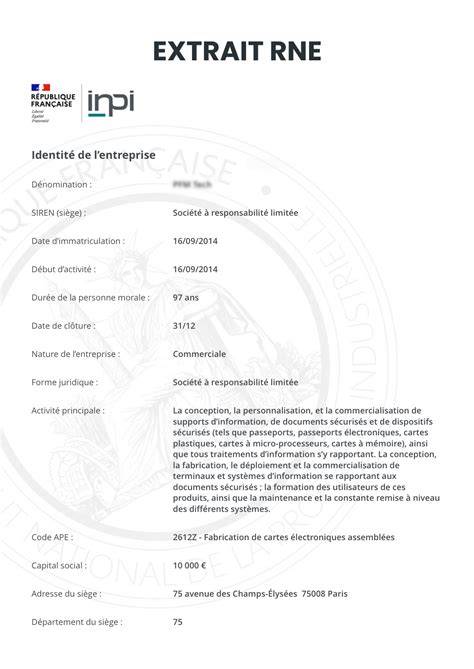 extrait RNE et informations légales