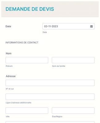 Exemple de formulaire de demande de devis en ligne