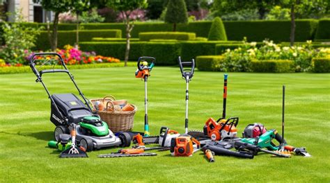 Paysage de jardin entretenu avec du matériel de motoculture professionnel