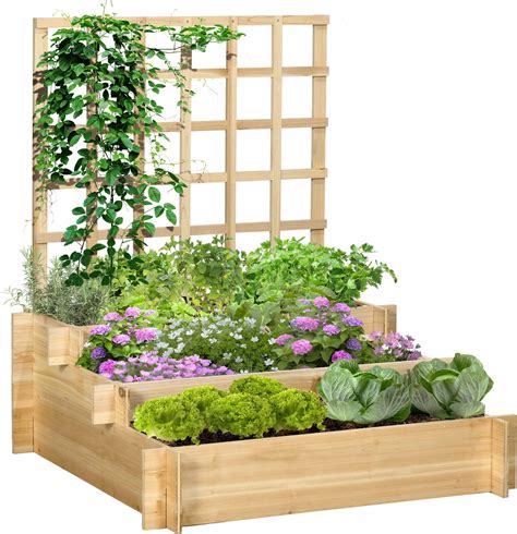 Carré potager en escalier à 3 étages avec différentes cultures
