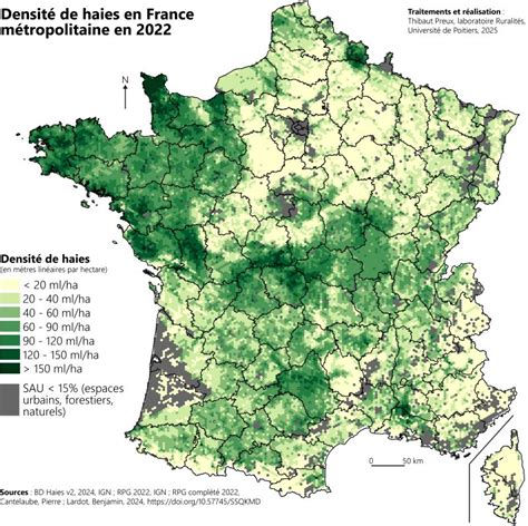 Carte de Belleville-en-Caux avec les zones de haies plantées