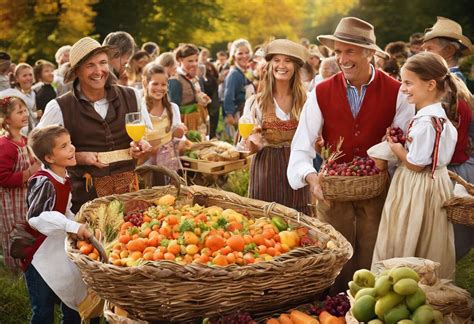 Illustration thématique de la Fête des Récoltes avec Dindou et des plats cuisinés