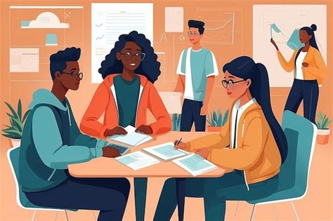 Illustration d'un groupe d'étudiants travaillant en collaboration sur un projet scientifique