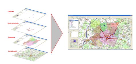 Schéma illustrant la superposition des données pédologiques, agricoles et forestières sur une interface cartographique numérique