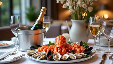 Table élégante avec Champagne et fruits de mer