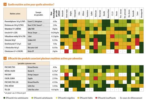 Tableau comparatif des substances actives et des adventices ciblées