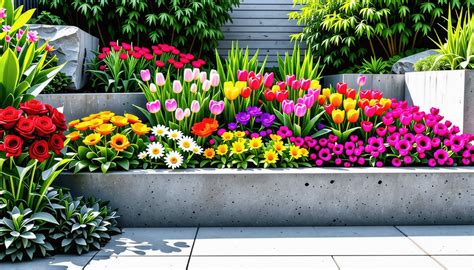 Massif de fleurs avec des étiquettes en ardoise