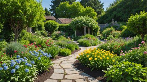 Un jardin propre et bien entretenu avec une allée dégagée de toute végétation indésirable