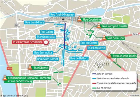 Plan de la ville d'Agen mettant en évidence les zones de services sociaux