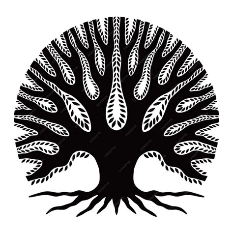 Arbre généalogique stylisé avec des racines profondes et des branches ramifiées
