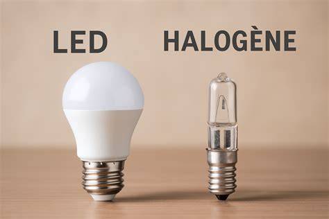 Infographie comparative entre l'éclairage halogène traditionnel et l'éclairage LED bleu pour compteur