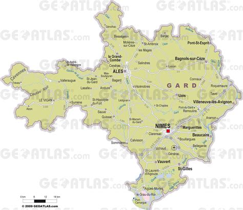 Carte du département du Gard mettant en évidence les zones d'intervention des paysagistes