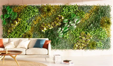 photo de mise en situation d'un mur végétal intérieur réalisé avec des plaques de Photinia artificiel