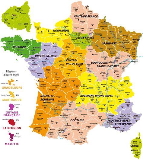 carte des régions françaises avec les principaux sites de gîtes de groupe